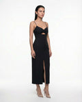 Robe élégante noire avec fente, bretelles pour occasions spéciales