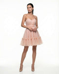 Robe courte élégante de cérémonie rose clair avec corset