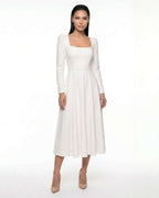 Robe blanche midi à manches longues en crêpe pour mariage civil, religieux