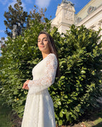 Robe de mariage civil blanche midi avec manches en dentelle