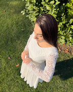 Robe de mariage civil blanche midi avec manches en dentelle