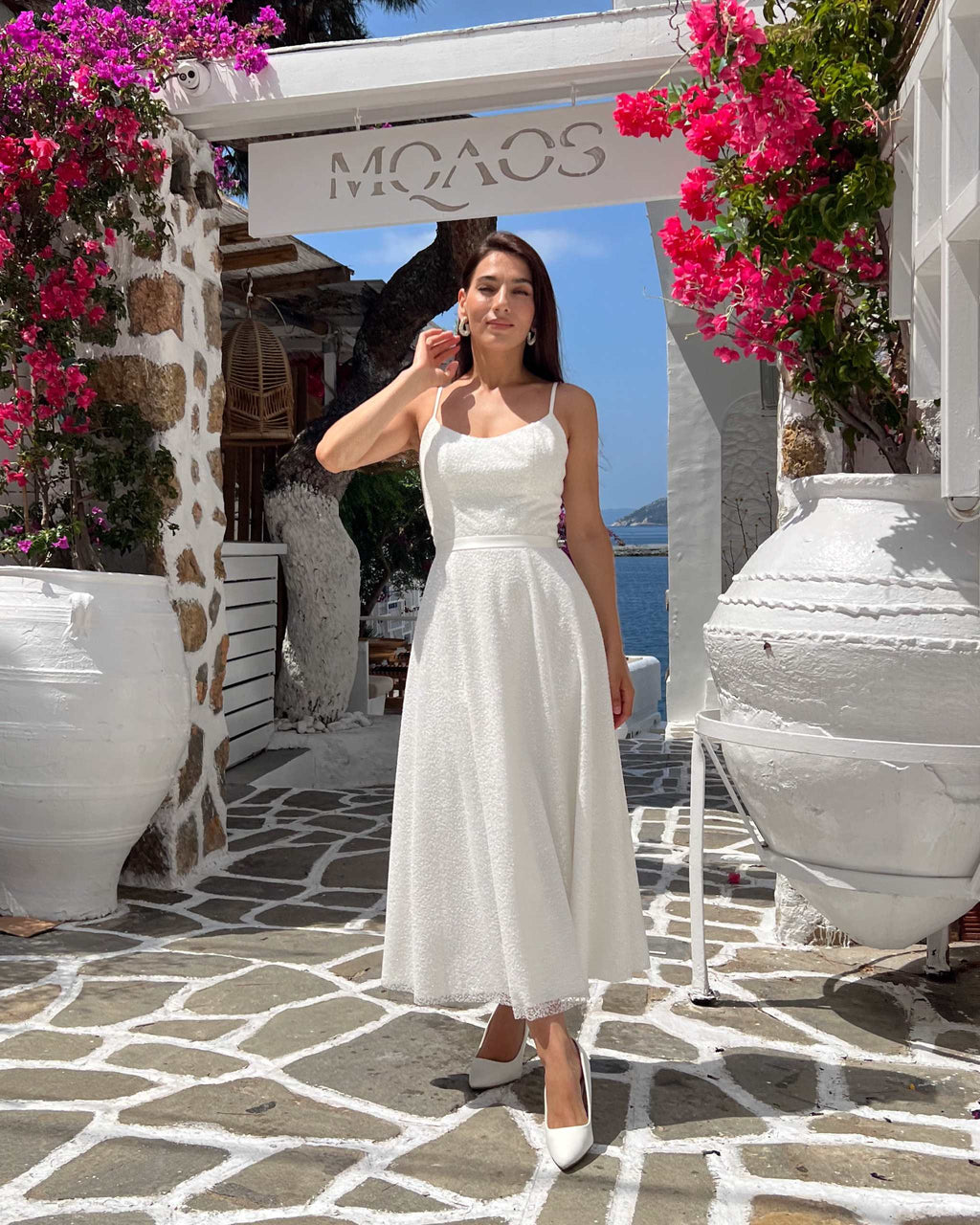 Rochie cununie civilă off-white cu glitter A-line