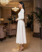 Robe blanche midi à manches longues en crêpe pour mariage civil, religieux