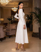 Robe blanche midi à manches longues en crêpe pour mariage civil, religieux