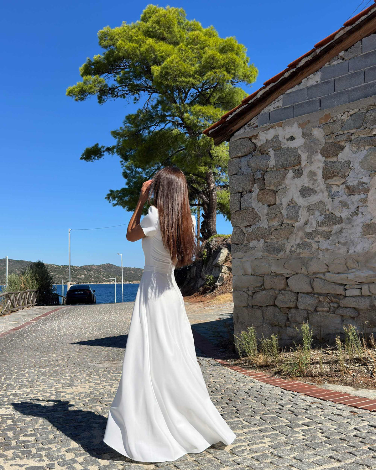 Rochie de mireasă cu mâneci scurte, A-line, decolteu bărcuță – ELODIE