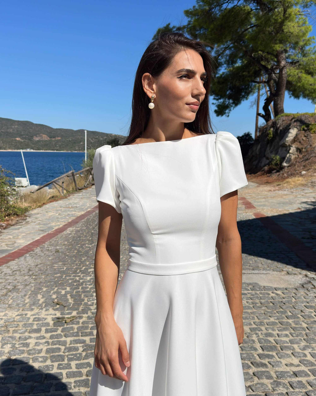Rochie de mireasă cu mâneci scurte, A-line, decolteu bărcuță – ELODIE